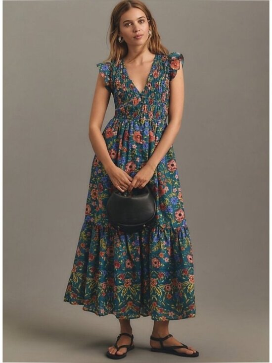 Anthropologie Dresses & Skirts - ANTHROPOLOGIE | The Peregrine Midi Dress in Iris Blue Floral, Size Medium